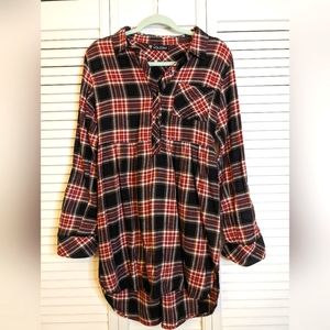 VOLCOM Flannel Mini Dress Shirt Buttoned Neck Long Sleeve size S Petite